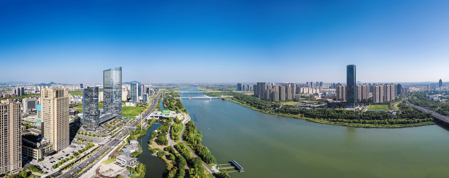 上虞一江两岸城市风光全景