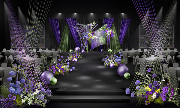 紫绿撞色艺术个性婚礼效果图