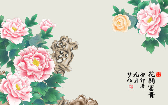 牡丹花電視背景墻