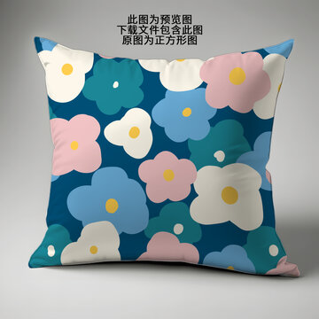 藍色花朵四方圖抱枕圖案