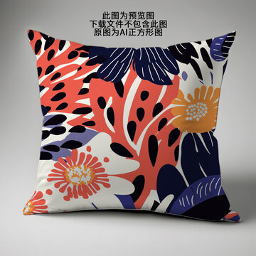 白色深藍色紅色抽象抱枕圖案