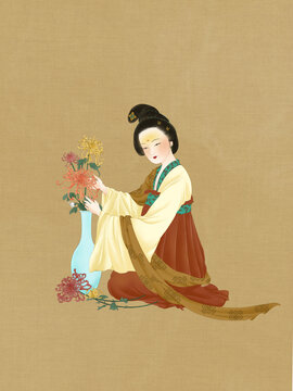 賞菊仕女圖