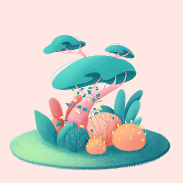 清新可愛小森林植物繪本風(fēng)插畫