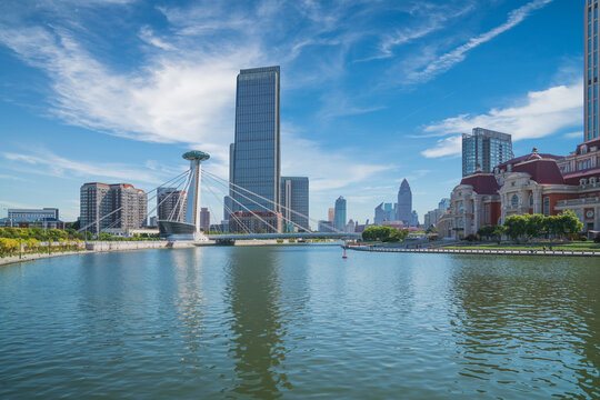 天津城市建筑和海河和桥梁