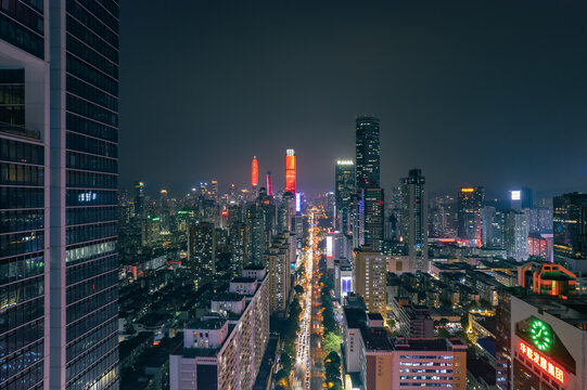 城市夜景深圳高楼建筑深南大道