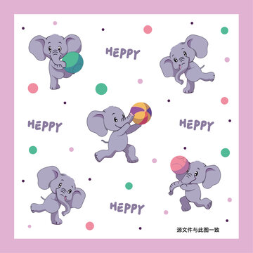 卡通耍雜技大象兒童印花
