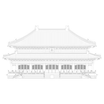 大雄寶殿正立面線稿圖