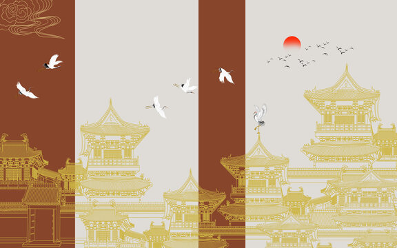 描金建筑背景墻