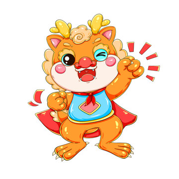 龍年春節(jié)卡通Q版超人加油小龍