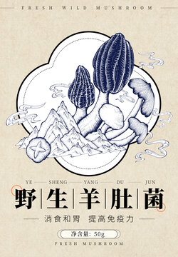 野生羊肚菌包裝插畫