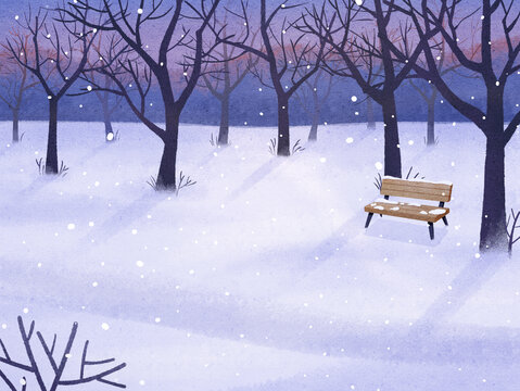 樹林大雪節(jié)氣風(fēng)景背景插畫