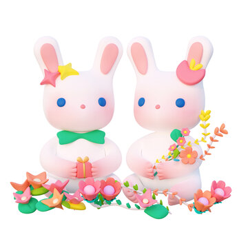 3D卡通中秋節(jié)兔子花好月圓