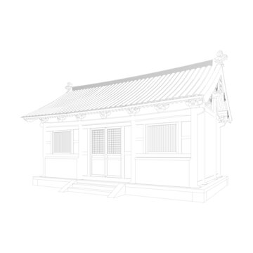 宋式民居軸測線稿圖