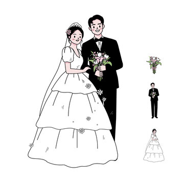 手绘结婚卡通插画