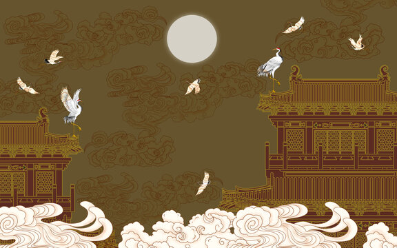 描金閣樓瑞鶴圖