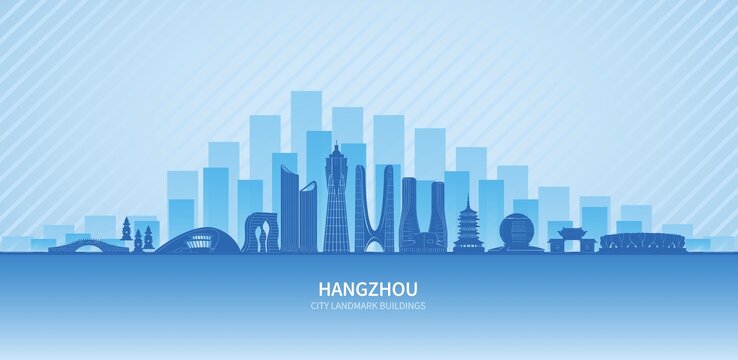 建筑剪影杭州城市地标轮廓矢量