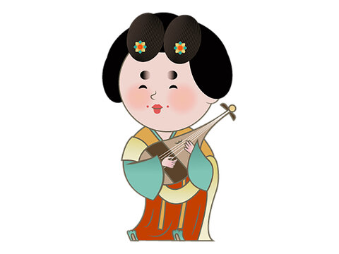 仕女彈琵琶矢量插畫古代仕女