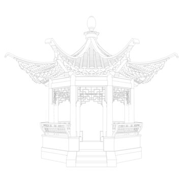 八角亭立面線稿圖