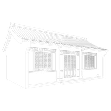 江南民居軸測(cè)線稿圖