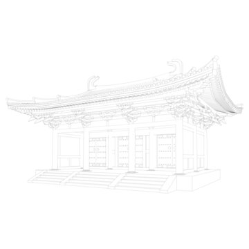山門軸測線稿圖