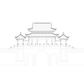 城樓正立面線稿圖