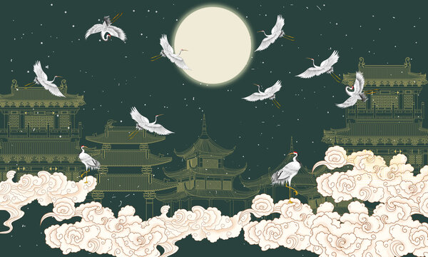樓閣祥云裝飾畫
