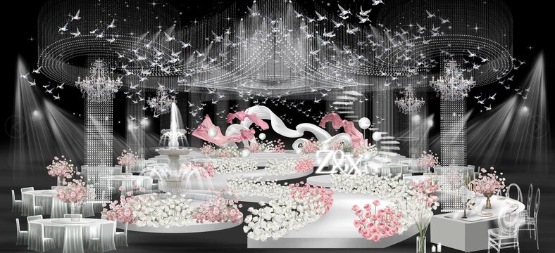 粉白色水晶婚禮秀場(chǎng)風(fēng)
