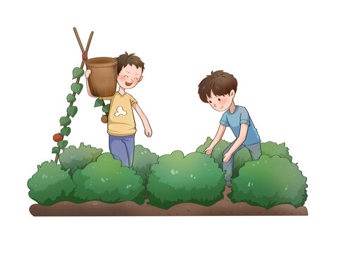 農(nóng)民雙人在地里干活搬筐子
