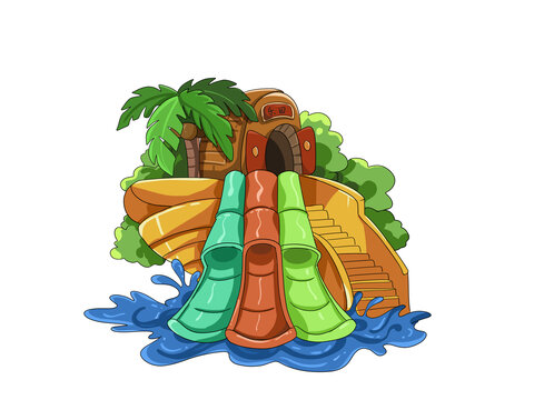 滑梯椰子树树林水上乐园元素