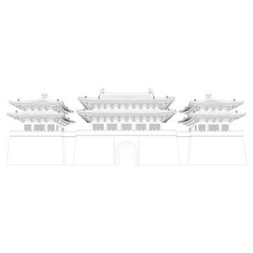 城樓立面線稿圖