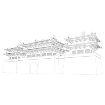 城樓軸測線稿圖