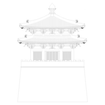 宋式鐘樓正立面線稿圖
