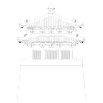 宋式钟楼正立面线稿图