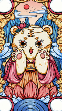 虎嘯風(fēng)生十二生肖虎年國潮插畫