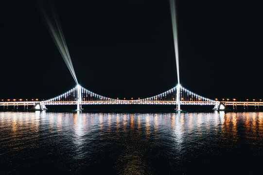 航拍星海湾大桥夜景