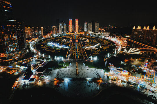 大连星海广场夜景航拍