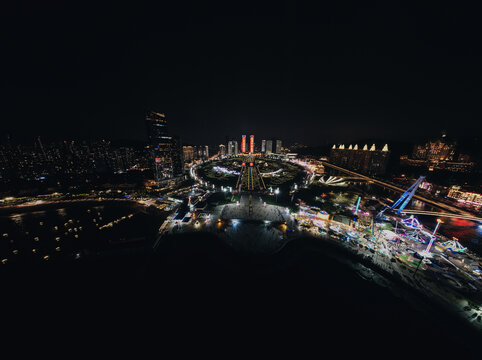 大连星海广场夜景航拍