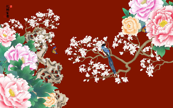 新中式牡丹花裝飾畫