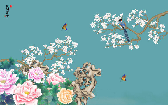 新中式牡丹花裝飾畫(huà)