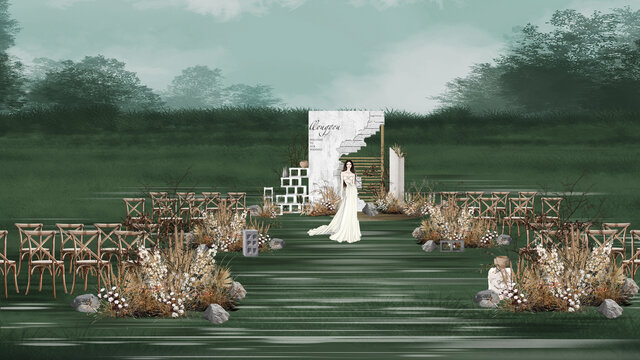戶外草坪詫寂風(fēng)婚禮儀式區(qū)
