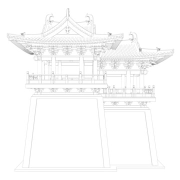 闕樓立面線稿圖