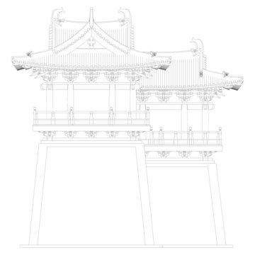 闕樓正立面線稿圖
