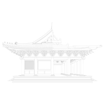 歇山大殿側(cè)面對比線稿圖