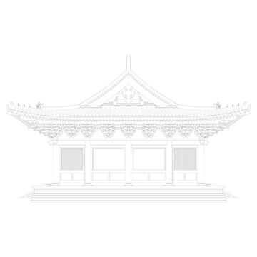歇山大殿側(cè)面線稿圖