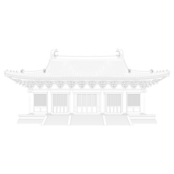 歇山大殿立面線稿圖