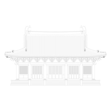 歇山大殿正立面線稿圖