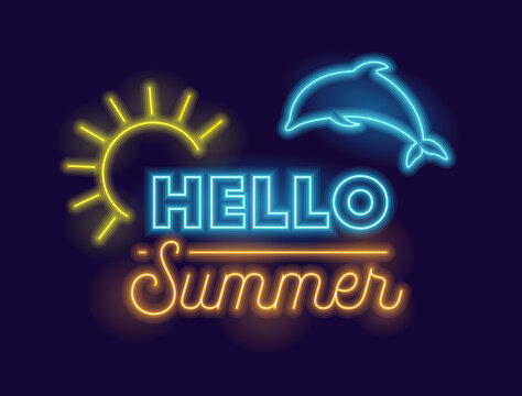 哈啰夏天海洋海豚霓虹燈設(shè)計