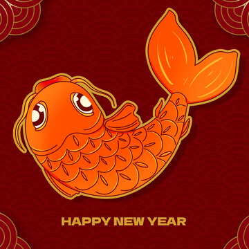 新年紅色錦鯉魚好運年年有余