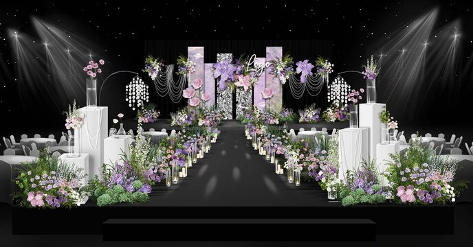紫色油画小众婚礼效果图