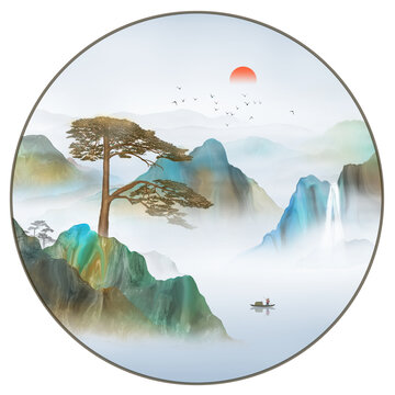 迎客松山水畫